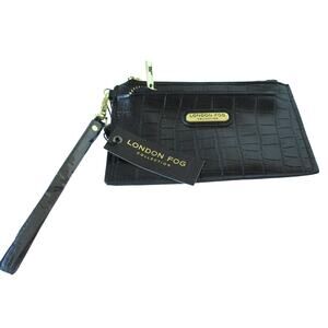 London Fog Women's Black Wristlet Danica Double Pouch New With Tags